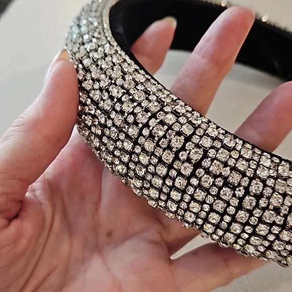 Clear rhinestone covered velvety cushion headband prom wedding tiara cosplay - Picture 5 of 8